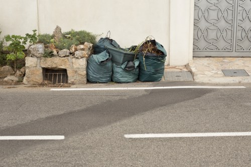 Construction site with waste materials being cleared